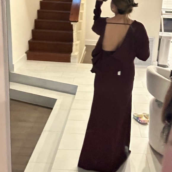 ASOS Burgundy Long Sleeve Formal Dress - Picture 3 of 4